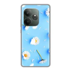 Чехол с Цветами для Realme GT 6 (ромашки на голубом)