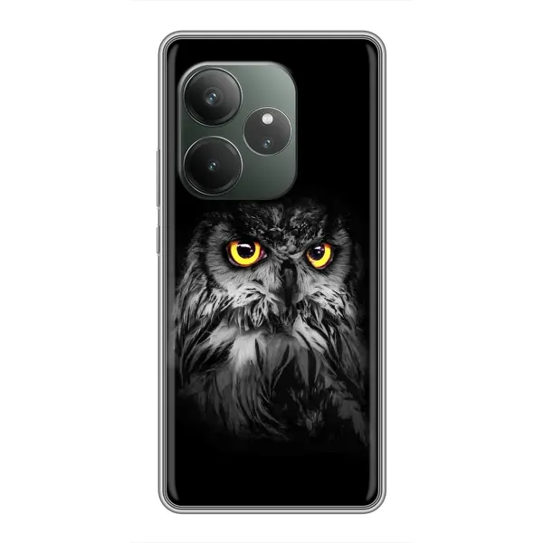 Чехол с рисунком «Сова на чёрном» для Realme GT 6 Чехол с рисунком «Сова на чёрном» для Realme GT 6