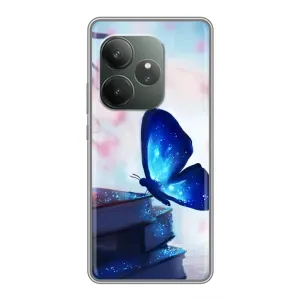 Силиконовый бампер с картинкой животных для Realme GT 6T (Бабочка синяя)