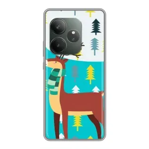 Силиконовый бампер с картинкой животных для Realme GT 6T (Олень с шарфом)