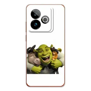 Печатный чехол с принтом Шрек для Realme GT 7T (Шрек осел и кот)