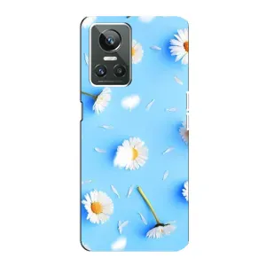 Чехол с Цветами для Realme GT Neo 3 (ромашки на голубом)