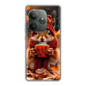 Печатный чехол «Зверята с кофе» для Realme GT Neo 6 SE (Белка с кофе)