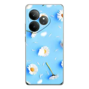 Чехол с Цветами для Realme GT Neo 7 (ромашки на голубом)