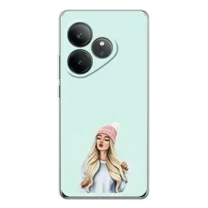 Силиконовый Чехол на Realme GT Neo 7 с картинкой Стильных Девушек (В шапке)