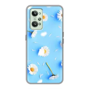 Чехол с Цветами для Realme GT2 (ромашки на голубом)
