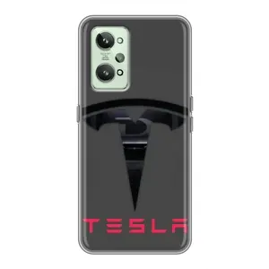 Силиконовый бампер с картинкой машины на Realme GT2 (Logo TESLA)