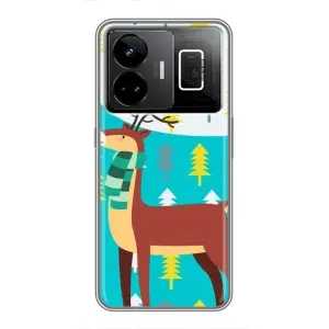 Силиконовый бампер с картинкой животных для Realme GT3 (Олень с шарфом)