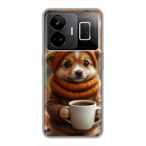 Печатный чехол «Зверята с кофе» для Realme GT3 (Собачка с кофе)