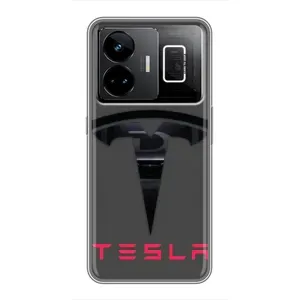 Силиконовый бампер с картинкой машины на Realme GT3 (Logo TESLA)