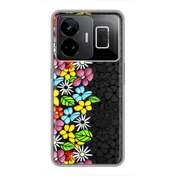 Чехол с рисунком «Яркие цветы на черном» для Realme GT3 Чехол с рисунком «Яркие цветы на черном» для Realme GT3