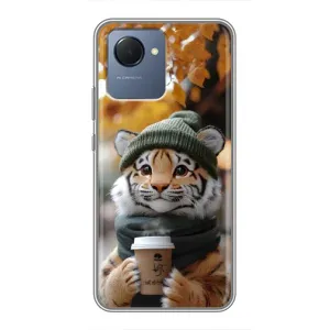 Печатный чехол «Зверята с кофе» для Realme NARZO 50i Prime (Тигр с кофе)
