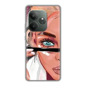 Силиконовый Чехол на RealMe Neo7 с картинкой Стильных Девушек (Девушка и ресницы)