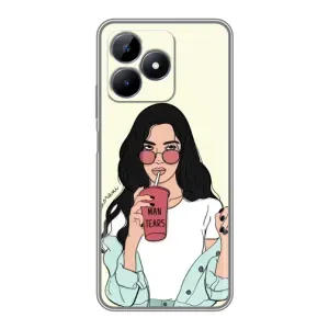 Силиконовый Чехол на Realme Note 50 с картинкой Стильных Девушек (С напитком)