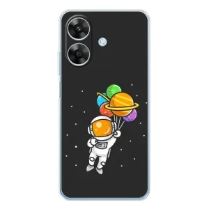 Силиконовый Чехол с принтом "Космонавты" на Realme Note 60x (Космонавт с шариками)