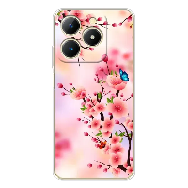 Чехол с рисунком «Бабочки на сакуре» для Realme Note 70T