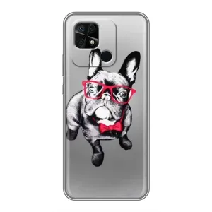 Чехол (ТПУ) Милые собачки для Xiaomi Redmi 10C (Бульдог в очках)