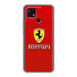Силиконовый бампер с картинкой машины на Xiaomi Redmi 10C (Ferrari Logo)
