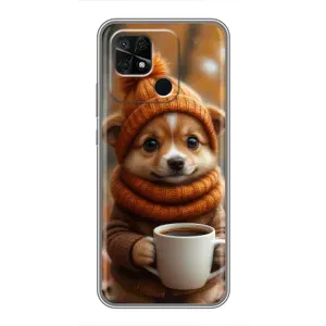 Печатный чехол «Зверята с кофе» для Xiaomi Redmi 10C (Собачка с кофе)