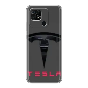 Силиконовый бампер с картинкой машины на Xiaomi Redmi 10C (Logo TESLA)