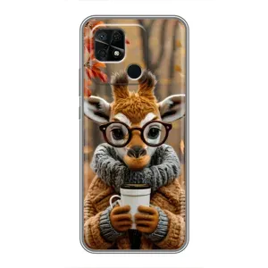 Печатный чехол «Зверята с кофе» для Xiaomi Redmi 10C (Жираф с кофе)