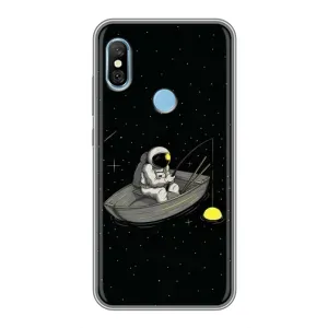 Силиконовый Чехол с принтом "Космонавты" на Xiaomi Redmi 6 pro (Космонавт на рыбалке)