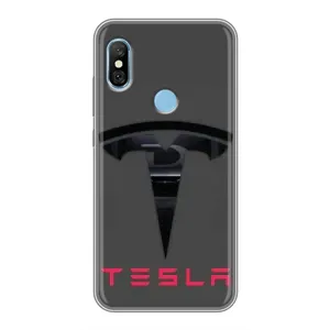 Силиконовый бампер с картинкой машины на Xiaomi Redmi 6 pro (Logo TESLA)