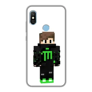 Чехлы для Xiaomi Redmi 6 pro (Персонажи Майн Крафт) (Зеленый мальчик)