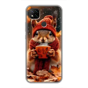 Печатный чехол «Зверята с кофе» для Xiaomi Redmi 9c (Белка с кофе)