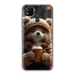 Печатный чехол «Зверята с кофе» для Xiaomi Redmi 9c (Медвежонок с кофе)