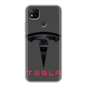 Силиконовый бампер с картинкой машины на Xiaomi Redmi 9c (Logo TESLA)