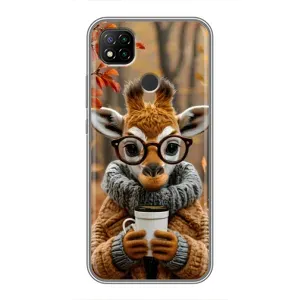 Печатный чехол «Зверята с кофе» для Xiaomi Redmi 9c (Жираф с кофе)
