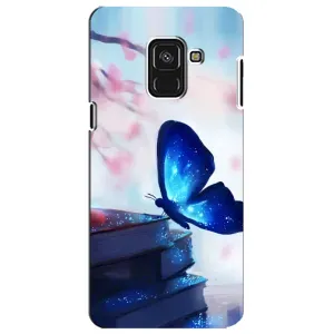 Силиконовый бампер с картинкой животных для Samsung A8 Plus, A730F (Бабочка синяя)