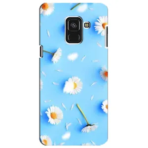 Чехол с Цветами для Samsung A8 Plus, A730F (ромашки на голубом)