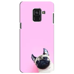 Бампер для Samsung A8 Plus, A730F с картинкой "Песики" (Собака на розовом)