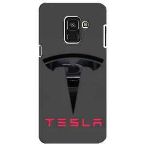 Силиконовый бампер с картинкой машины на Samsung A8 Plus, A730F (Logo TESLA)