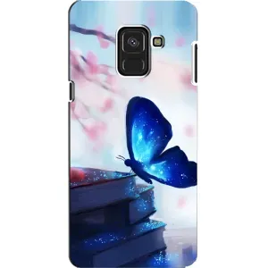 Силиконовый бампер с картинкой животных для Samsung A8, A8 2018, A530F (Бабочка синяя)