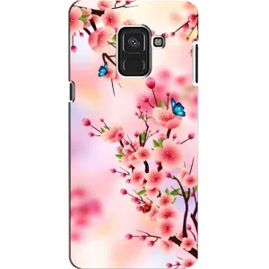 Чехол с принтом САКУРЫ на Samsung A8, A8 2018, A530F (Бабочки на сакуре)