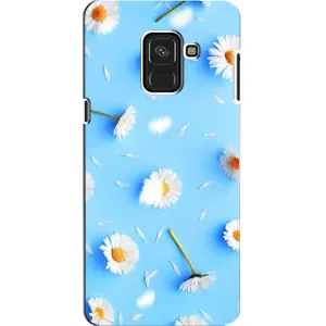 Чехол с Цветами для Samsung A8, A8 2018, A530F (ромашки на голубом)