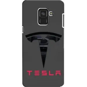 Силиконовый бампер с картинкой машины на Samsung A8, A8 2018, A530F (Logo TESLA)