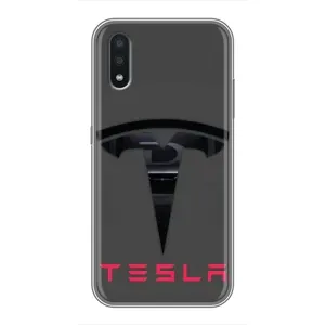 Силіконовий бампер з картинкою машини на Samsung Galaxy A01 (Logo TESLA)