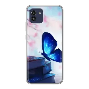 Силиконовый бампер с картинкой животных для Samsung Galaxy A03 (A035) (Бабочка синяя)
