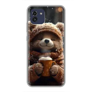 Печатный чехол «Зверята с кофе» для Samsung Galaxy A03 (A035) (Медвежонок с кофе)