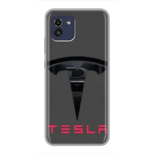 Силіконовий бампер з картинкою машини на Samsung Galaxy A03 (A035) (Logo TESLA)