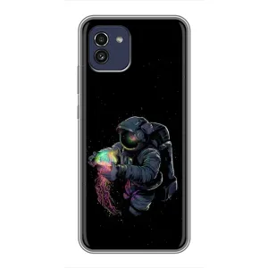 Силіконовый Чохол з принтом "Космонавти" на Samsung Galaxy A03 (A035) (В руках земля)
