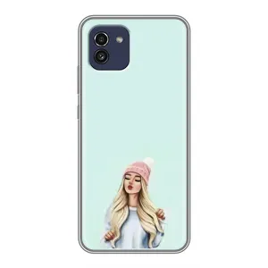 Силіконовый Чохол на Samsung Galaxy A03 (A035) з картинкой Модных девушек (В шапці)