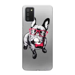 Чехол (ТПУ) Милые собачки для Samsung Galaxy A03s (Бульдог в очках)