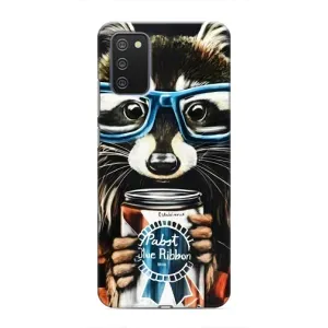 Силиконовый Чехол с Енотами на Samsung Galaxy A03s (Енот в очках)