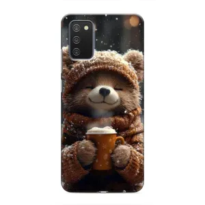 Печатный чехол «Зверята с кофе» для Samsung Galaxy A03s (Медвежонок с кофе)