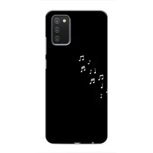 Чехол с картинками на черном фоне для Samsung Galaxy A03s (Ноты)